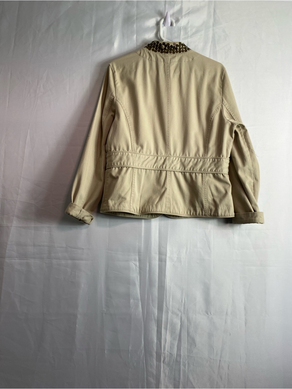 Beaded-Collar Utility Jacket in Beige - Picture 4 of 4